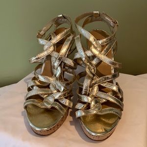 New!  BAKERS brand Platform Gold Ankle Wrapped Sandals.  Size 9